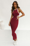Fashionable round neck pullover tight hollow open back sexy racer dress bodycon midi skirt