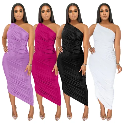 Casual sexy bodycon skirt Slash shoulder slim dress