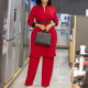 Autumn Loose Casual Long Sleeve Top Wide Leg Pants Two Piece Fashion Suit