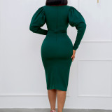 Solid color beaded bodycon tight pearl halterneck plus size dress