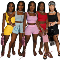 Einfarbiges Tanktop-Shorts-Set für Damen