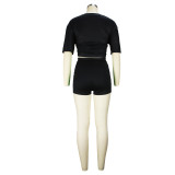Women's Summer Short Sleeve T-Shirt Women's Digital Printing Casual Black Shorts Sports Suit
