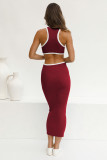 Fashionable round neck pullover tight hollow open back sexy racer dress bodycon midi skirt