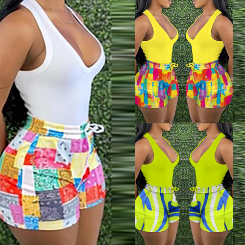 Casual Shorts Print Set (Vest + Shorts)