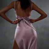 Women's Summer Fashion Sexy Backless Strap Slim Slit Sling Dress