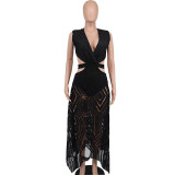 Women Summer Elegant Black Dress V-Neck Dress