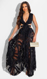 Women Summer Elegant Black Dress V-Neck Dress