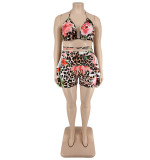 Plus Size Women Summer Print Sexy Swimwear Two Piece Set