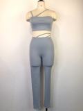 Women Sexy Solid Crop Top And Pant Two Piece Set
