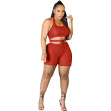 Women Fashion Sexy Solid Top And Shorts Two Piece Set