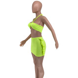 Women Fashion Bandage Tassel Solid Swimwear Two-Piece Set