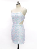 Mini vestido de lentejuelas con tirantes sólidos de moda de verano