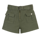 Summe - Pantalones cortos informales con bolsillo para herramientas, cintura alta, para mujer