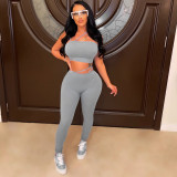 Women Sexy Solid Crop Top And Pant Two Piece Set
