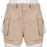 Summe - Pantalones cortos informales con bolsillo para herramientas, cintura alta, para mujer