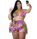 Plus Size Women Summer Print Sexy Swimwear Two Piece Set