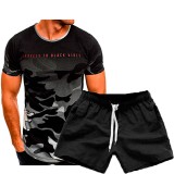 Camiseta de manga corta de camuflaje para deportes de moda para hombre, conjunto de camiseta fina de manga corta de verano