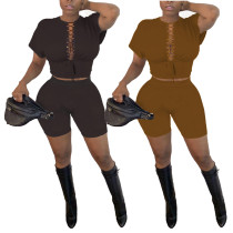 Sexy zweiteiliges Shorts-Set mit einfarbigem Riemen für Damen