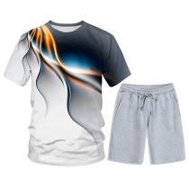 Herren 3D Digitaldruck Geometrischer Druck Kurzarm Herren T-Shirts Shorts Sets