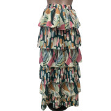 Falda con gradas con volantes y estampado de moda de verano para mujer