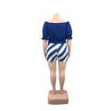 Conjunto de dos piezas de culottes cortos con hombros descubiertos sexy para mujer de talla grande de verano