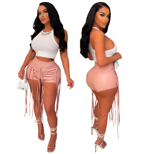Women Fashion Casual Solid Color Tassels Ladies Shorts
