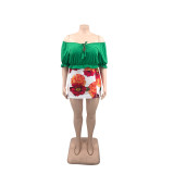 Summer plus size women's sexy off shoulder crop culottes two-piece set