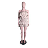 Women's Ruffle Fold Sexy Halter Mini Dress with Lining underwear