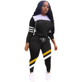 Women's Autumn and Winter Stripes Fashion Sports Hooded Casual Two Piece Pants Set