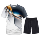 Conjuntos de pantalones cortos de camisetas de manga corta con estampado geométrico de impresión digital 3D para hombres