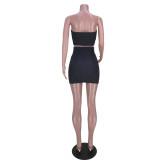 Conjunto de falda de dos piezas con estampado de posicionamiento en el pecho sin tirantes sexy para club nocturno para mujer
