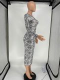 Women's Sexy Printed Long Sleeve Slim Midi  Dress
