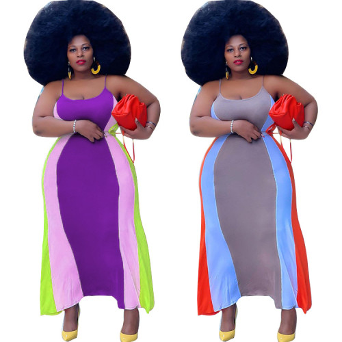 Vestido de tirantes de patchwork multicolor de mujer talla grande