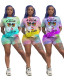 Women's Lettering Tie Dye T-Shirt Top Shorts Two Piece Set