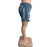 Pantalones cortos de mezclilla de talla grande elásticos rasgados con flecos de verano para mujer