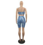Conjunto de pantalones cortos midi de dos piezas con pliegues y pliegues de verano para mujer