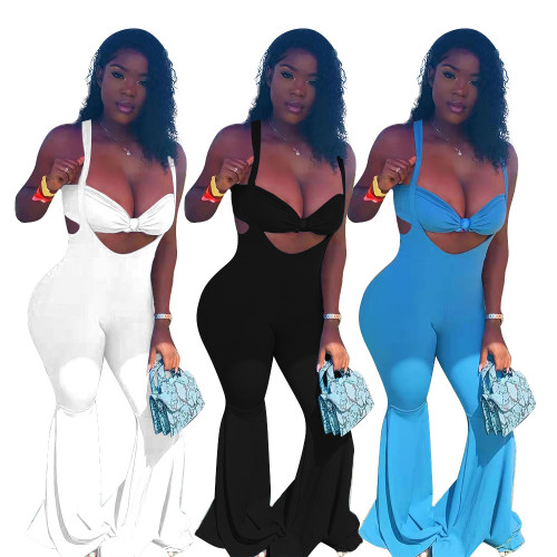 Women's Sexy Solid Color Tube Top Suspender Pants Two-piece Set
