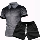 Spring Autumn Men's Gradient 3D Printed Polo T-Shirt Turndown Collar Slim Fit Polo Shirt Suit