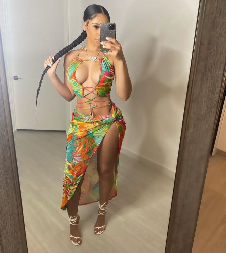 Sexy Printed Slit Skirt Two Piece