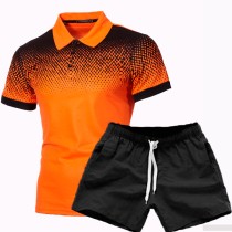 Lente Herfst Heren Gradiënt 3D Gedrukt Polo T-shirt Kraag Slim Fit Polo Shirt Pak