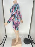 Sexy Printed V-Neck Plus Size Dress Without Belt