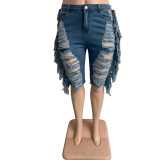 Jeans de mujer de talla grande con flecos laterales rasgados de verano