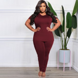 Plus Size Women Solid Casual Top And Pant Two Piece Set