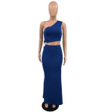 Women Summer Solid Beveled Vest And Long Skirt Two-Piece Set
