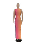 Women Tie-Dye Print Sleeveless Slit Long Dress