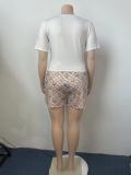 Conjunto de dos piezas con top estampado informal y pantalones cortos con bolsillo para mujer de talla grande