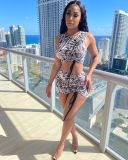 Women Fashion Sexy Pirnt Crop Top And Mini Dress Two Piece