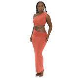 Women Summer Solid Beveled Vest And Long Skirt Two-Piece Set