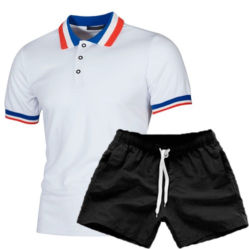 Conjunto de bermuda e camiseta masculina manga curta e shorts gola de retalhos de verão