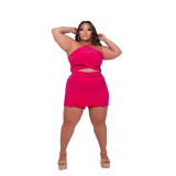 Plus Size Women Fashion Sexy Solid Top And Culottes Two-Piece